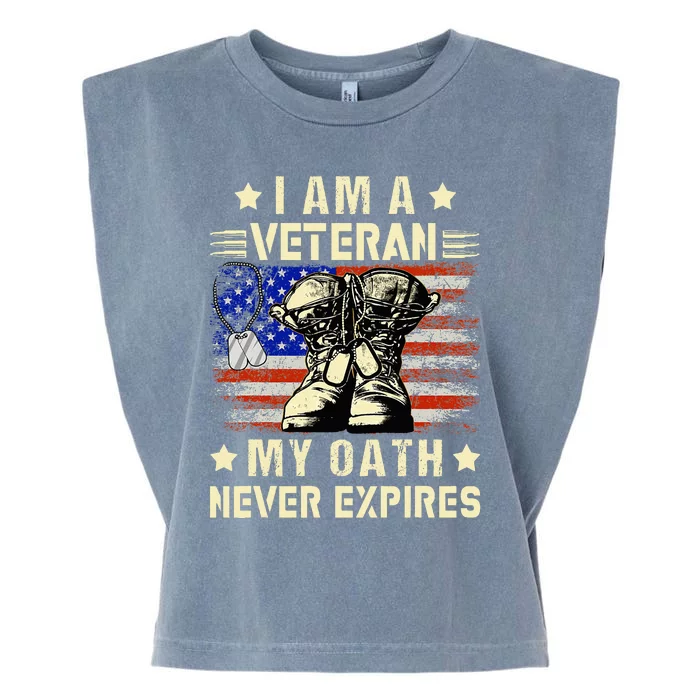 I am A Veteran My Oath Never Expires Veteran Day USA Flag Garment-Dyed Women's Muscle Tee