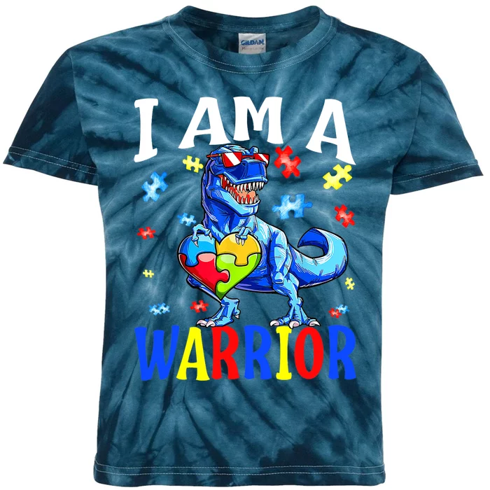 I Am A Warrior Autism Family Dinosaur Autism Awareness Kids Tie-Dye T-Shirt