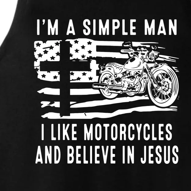 I Am A Simple Man I Like Motorcycles And Believe In Jesus Ladies Tri-Blend Wicking Tank