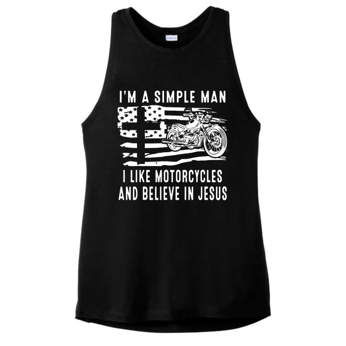 I Am A Simple Man I Like Motorcycles And Believe In Jesus Ladies Tri-Blend Wicking Tank