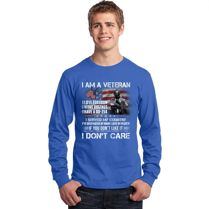 I Am A Veteran I Love Freedom My Country Funny Veteran Gift Tall Long Sleeve T-Shirt