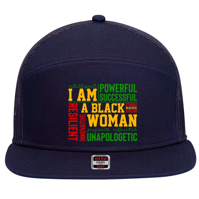 I Am A Black Woman Juneteenth Since 1865 Afro America Gift 7 Panel Mesh Trucker Snapback Hat