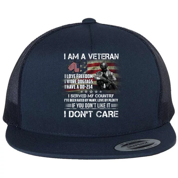 I Am A Veteran I Love Freedom My Country Funny Veteran Gift Flat Bill Trucker Hat