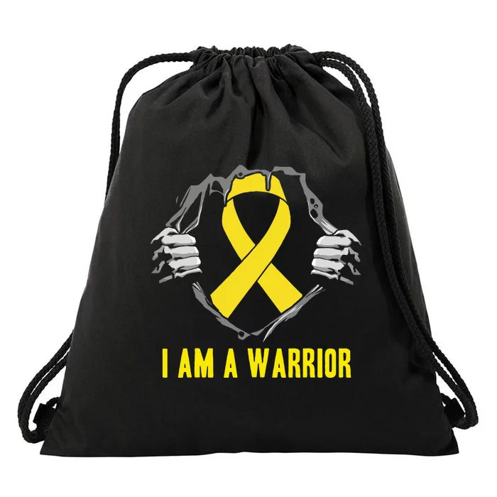 I Am A Warrior Childhood Cancer Awareness Drawstring Bag