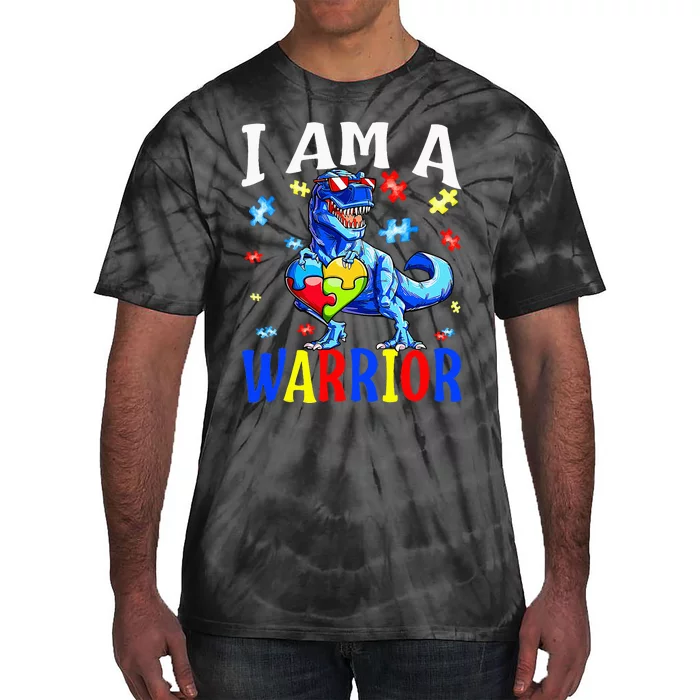 I Am A Warrior Autism Family Dinosaur Autism Awareness Tie-Dye T-Shirt