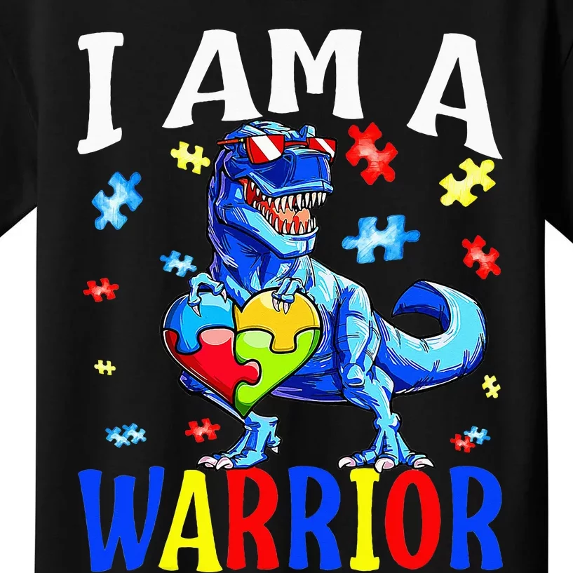 I Am A Warrior Autism Family Dinosaur Autism Awareness Kids T-Shirt