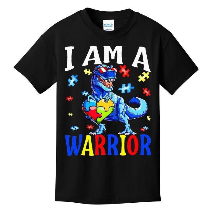 I Am A Warrior Autism Family Dinosaur Autism Awareness Kids T-Shirt