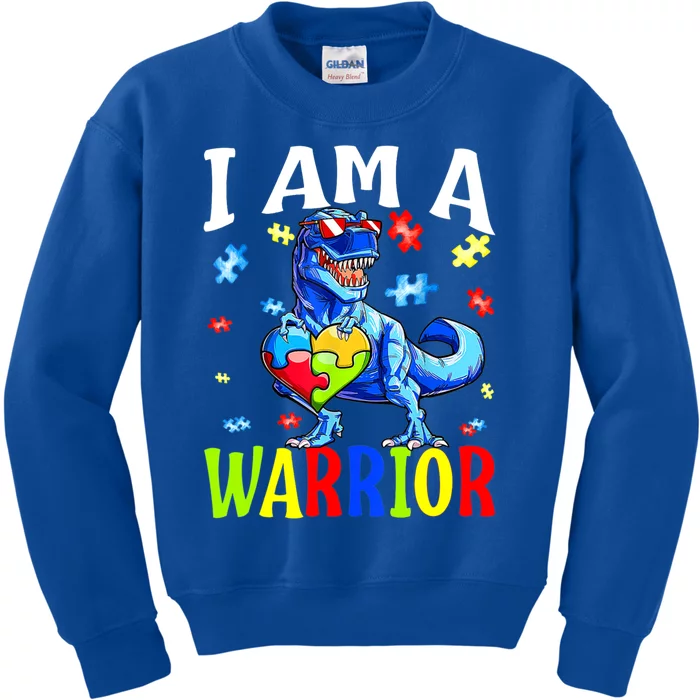 I Am A Warrior Autism Family Dinosaur Autism Gift Kids Sweatshirt