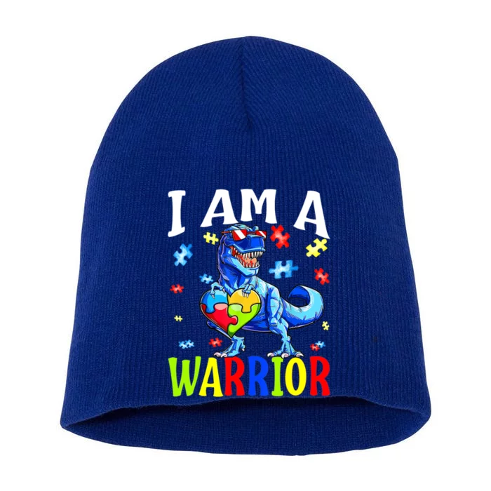 I Am A Warrior Autism Family Dinosaur Autism Gift Short Acrylic Beanie