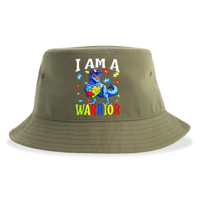 I Am A Warrior Autism Family Dinosaur Autism Gift Sustainable Bucket Hat