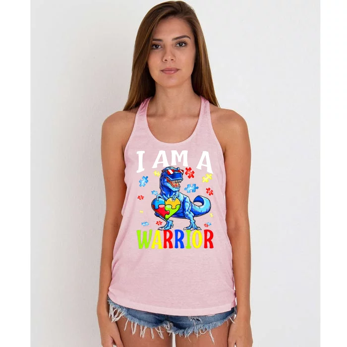 I Am A Warrior Autism Family Dinosaur Autism Gift Women's Knotted Racerback Tank