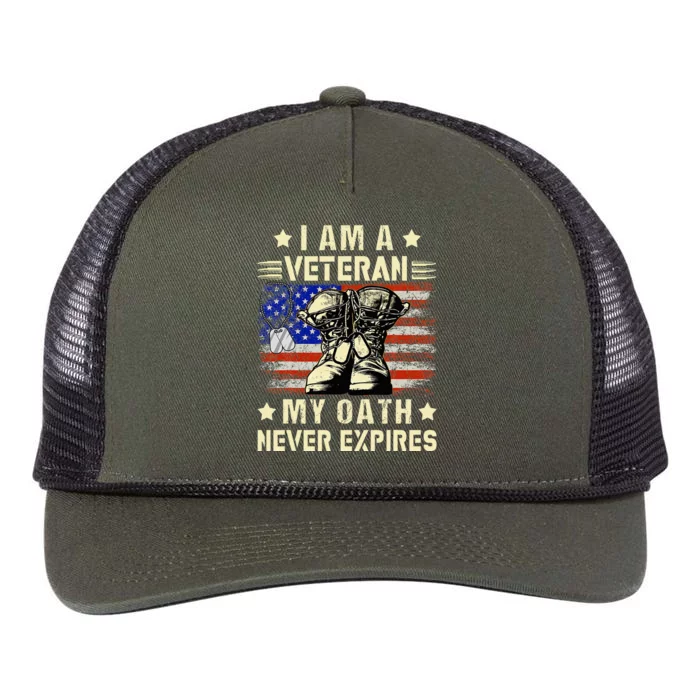 I Am A Veteran My Oath Never Expires Veteran Day Usa Flag Retro Rope Trucker Hat Cap