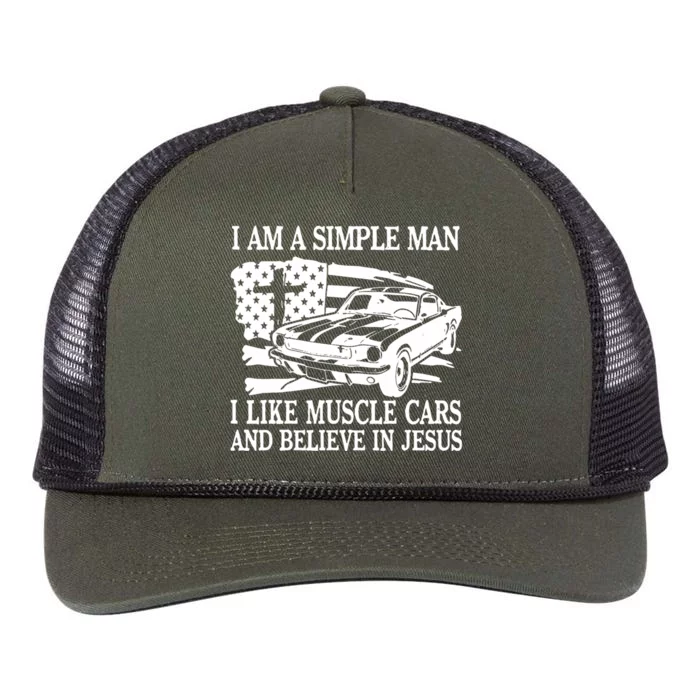 I Am A Simple Man I Like Muscle Cars And Believe In Jesus Retro Rope Trucker Hat Cap