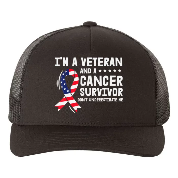 I Am A Veteran And A Cancer Survivor Ribbon Yupoong Adult 5-Panel Trucker Hat