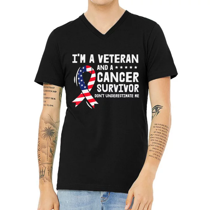 I Am A Veteran And A Cancer Survivor Ribbon V-Neck T-Shirt