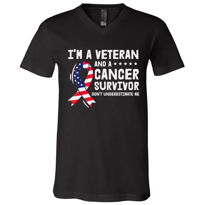 I Am A Veteran And A Cancer Survivor Ribbon V-Neck T-Shirt