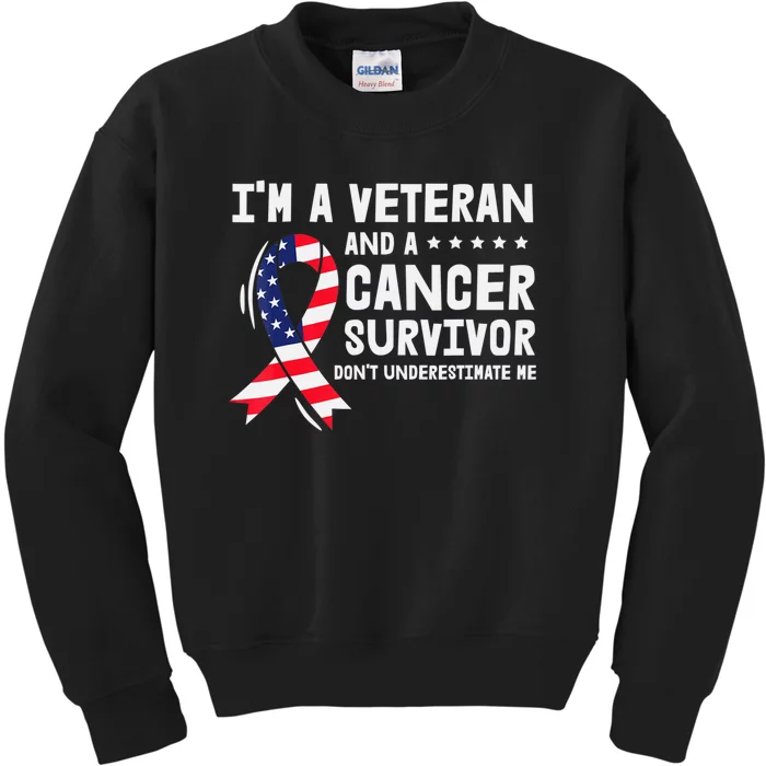 I Am A Veteran And A Cancer Survivor Ribbon Kids Sweatshirt