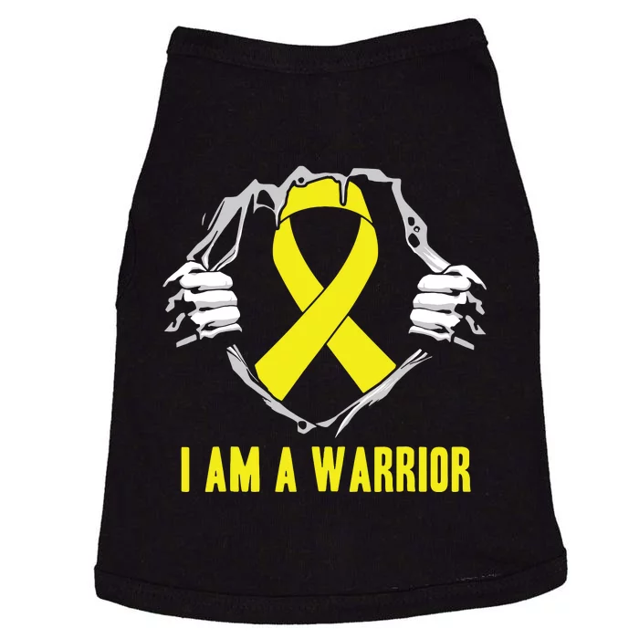 I Am A Warrior Childhood Cancer Awareness Gold Ribbon Gifts Doggie Tank