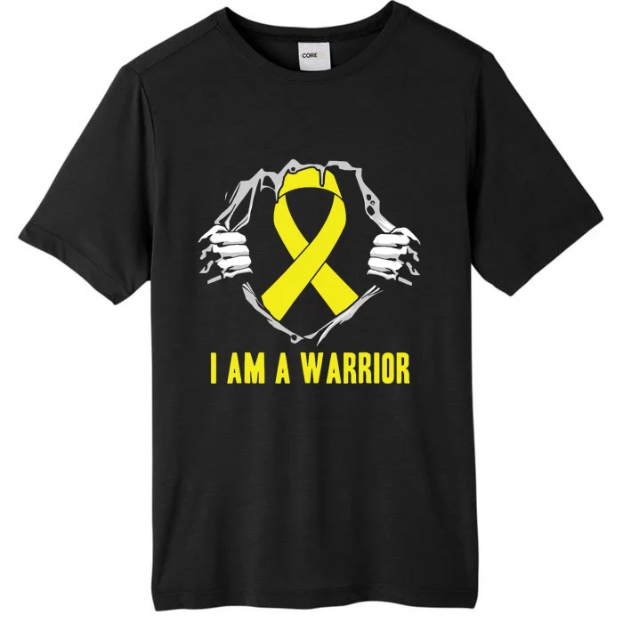 I Am A Warrior Childhood Cancer Awareness Gold Ribbon Gifts ChromaSoft Performance T-Shirt