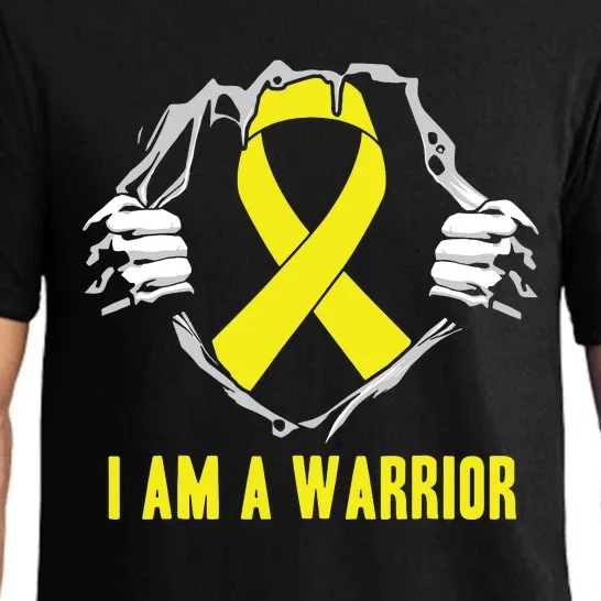 I Am A Warrior Childhood Cancer Awareness Gold Ribbon Gifts Pajama Set