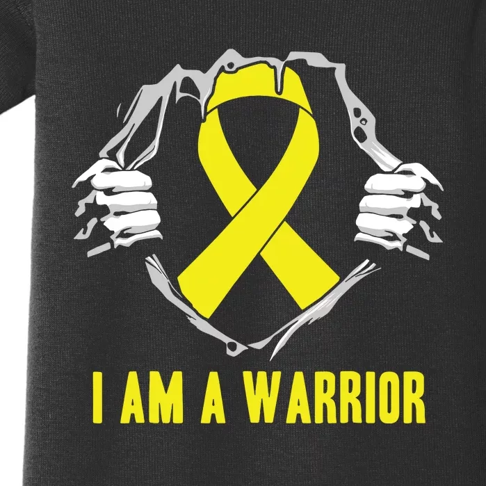 I Am A Warrior Childhood Cancer Awareness Gold Ribbon Gifts Baby Bodysuit