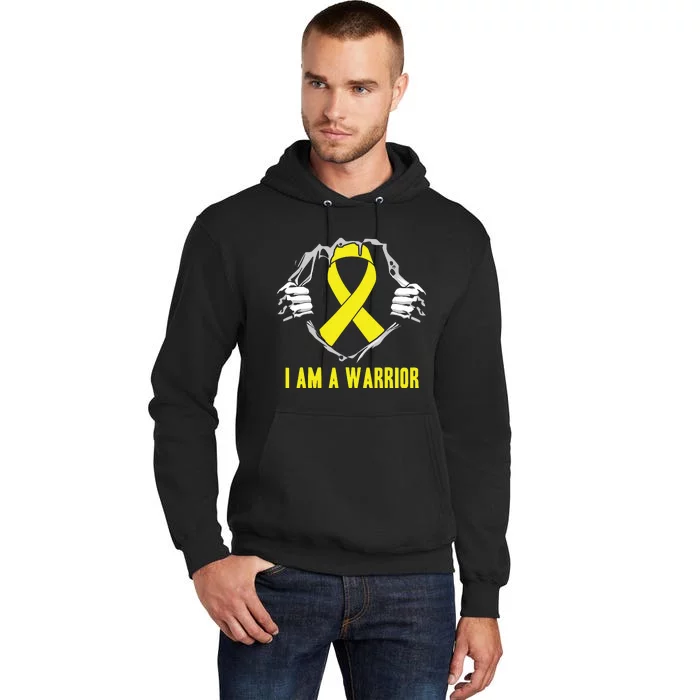 I Am A Warrior Childhood Cancer Awareness Gold Ribbon Gifts Tall Hoodie