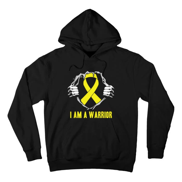 I Am A Warrior Childhood Cancer Awareness Gold Ribbon Gifts Tall Hoodie