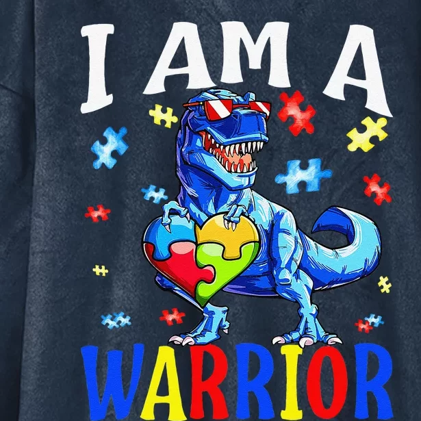 I Am A Warrior Autism Family Dinosaur Autism Awareness Hooded Wearable Blanket