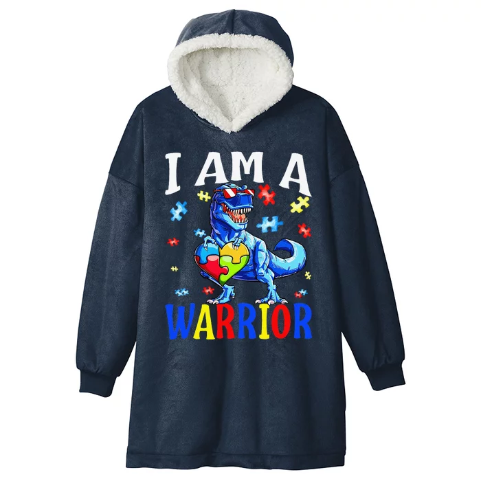 I Am A Warrior Autism Family Dinosaur Autism Awareness Hooded Wearable Blanket