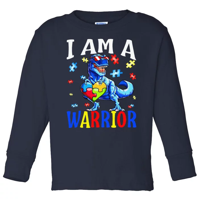 I Am A Warrior Autism Family Dinosaur Autism Awareness Toddler Long Sleeve Shirt