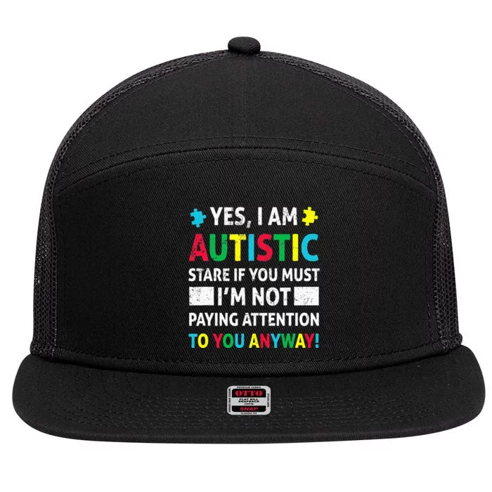 I Am Autistic Funny Autism Awareness Acceptance Puzzle 7 Panel Mesh Trucker Snapback Hat