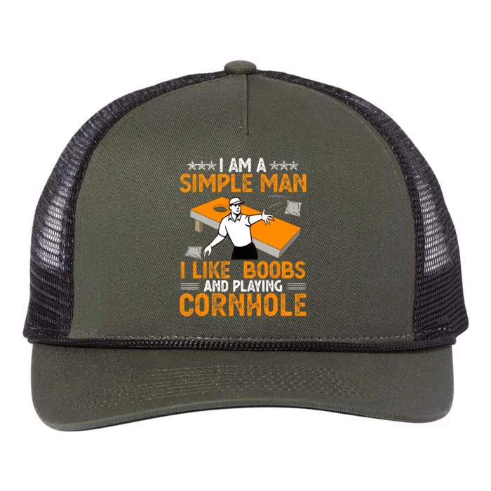 I Am A Simple Man I Like Boobs and Playing Cornhole Gift Retro Rope Trucker Hat Cap