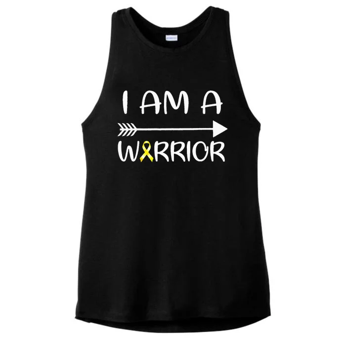 I Am A Warrior Childhood Cancer Awareness Gold Ribbon Gifts Ladies Tri-Blend Wicking Tank