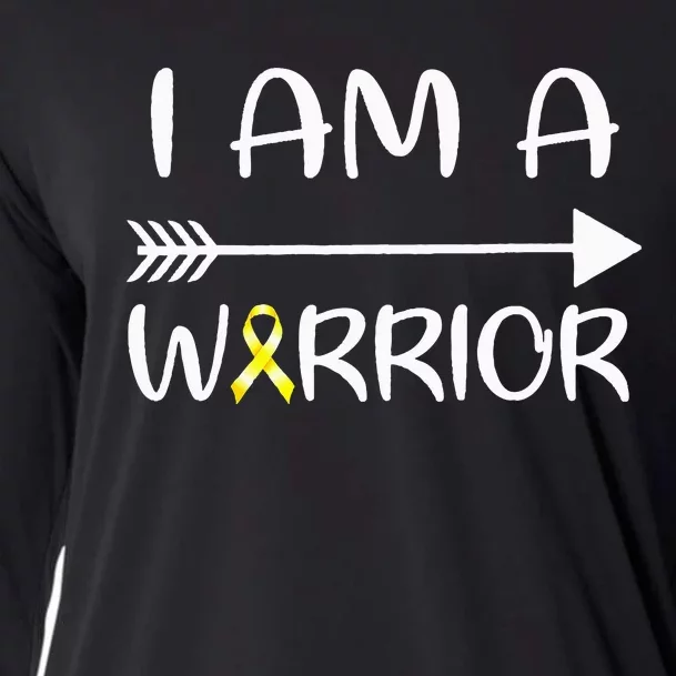 I Am A Warrior Childhood Cancer Awareness Gold Ribbon Gifts Cooling Performance Long Sleeve Crew