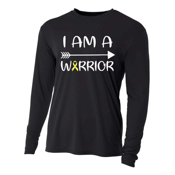 I Am A Warrior Childhood Cancer Awareness Gold Ribbon Gifts Cooling Performance Long Sleeve Crew