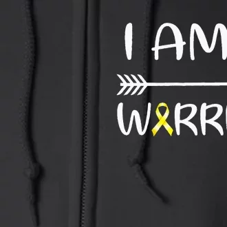 I Am A Warrior Childhood Cancer Awareness Gold Ribbon Gifts Full Zip Hoodie