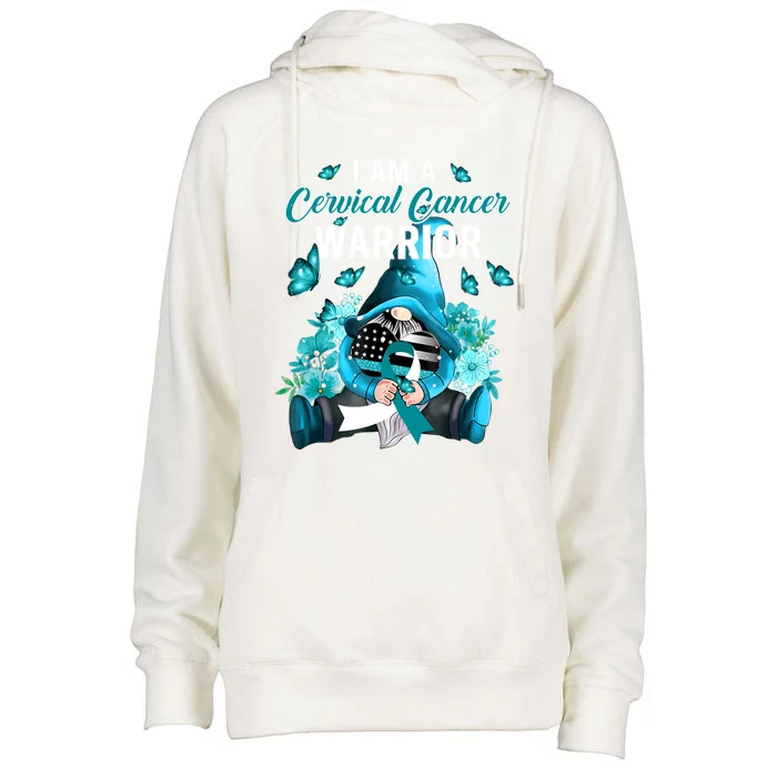 I Am A Cervical Cancer Warrior Gnome Gnomies Lovers Gift Womens Funnel Neck Pullover Hood