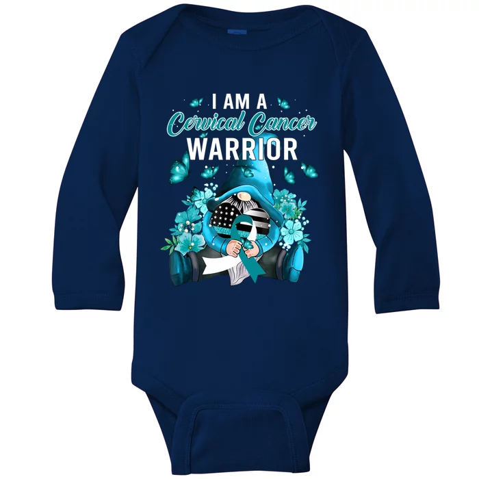 I Am A Cervical Cancer Warrior Gnome Gnomies Lovers Gift Baby Long Sleeve Bodysuit