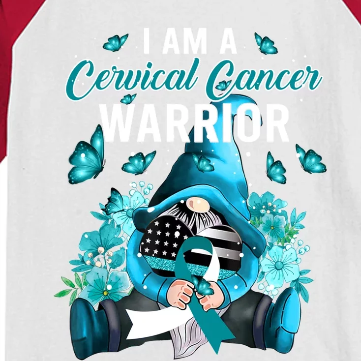 I Am A Cervical Cancer Warrior Gnome Gnomies Lovers Gift Kids Colorblock Raglan Jersey