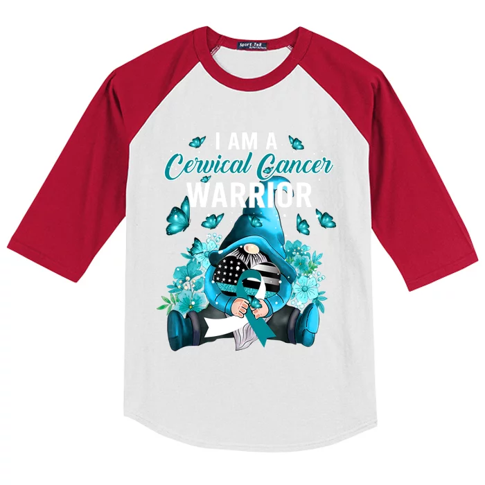 I Am A Cervical Cancer Warrior Gnome Gnomies Lovers Gift Kids Colorblock Raglan Jersey