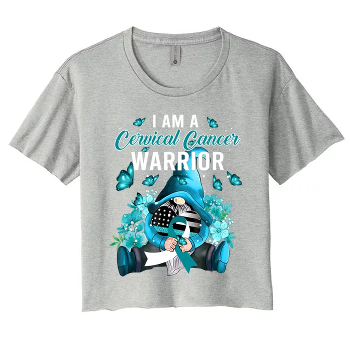 I Am A Cervical Cancer Warrior Gnome Gnomies Lovers Gift Women's Crop Top Tee