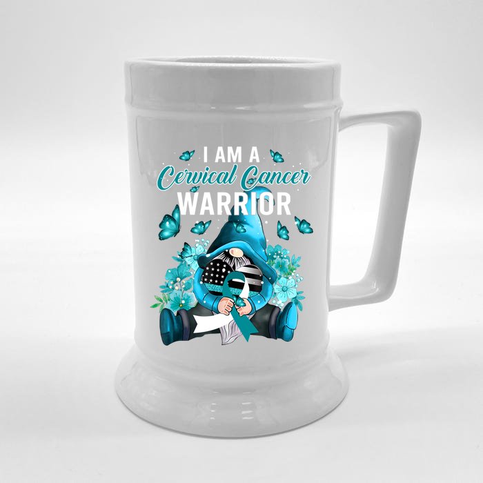 I Am A Cervical Cancer Warrior Gnome Gnomies Lovers Gift Front & Back Beer Stein