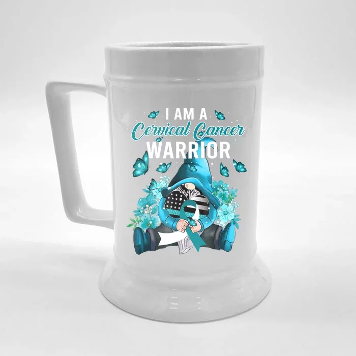 I Am A Cervical Cancer Warrior Gnome Gnomies Lovers Gift Front & Back Beer Stein