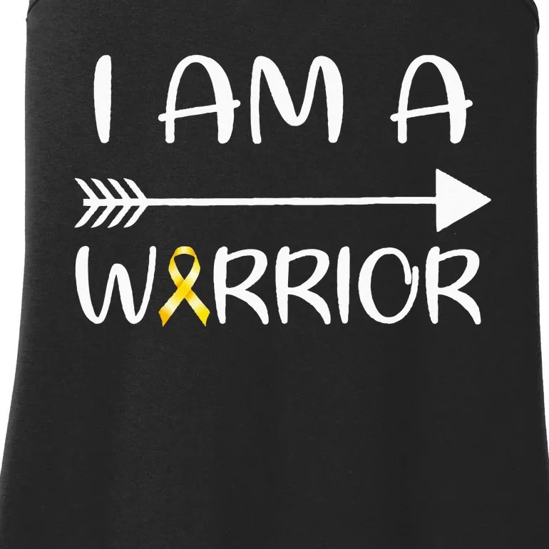 I Am A Warrior Childhood Cancer Awareness Gold Ribbon Gifts Ladies Essential Tank