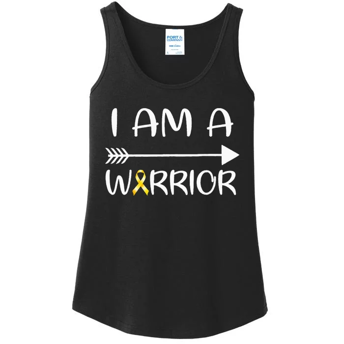 I Am A Warrior Childhood Cancer Awareness Gold Ribbon Gifts Ladies Essential Tank