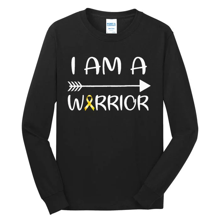 I Am A Warrior Childhood Cancer Awareness Gold Ribbon Gifts Tall Long Sleeve T-Shirt