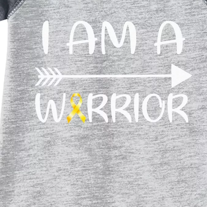 I Am A Warrior Childhood Cancer Awareness Gold Ribbon Gifts Infant Baby Jersey Bodysuit