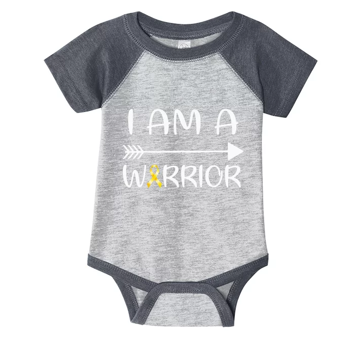 I Am A Warrior Childhood Cancer Awareness Gold Ribbon Gifts Infant Baby Jersey Bodysuit