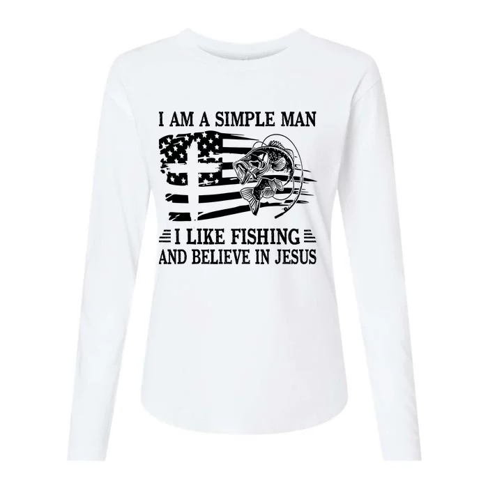 I An A Simple Man I Like Fishing And Believe In Jesus Christ Womens Cotton Relaxed Long Sleeve T-Shirt