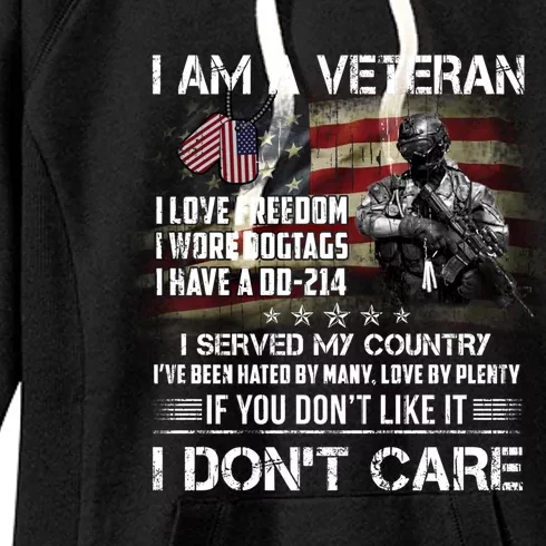 I Am A Veteran I Love Freedom My Country Funny Veteran Gift Women's Fleece Hoodie